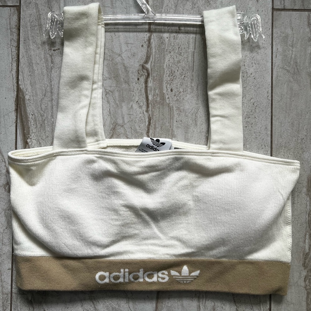 Adidas Brami Ribbed White and Brown Crop Top